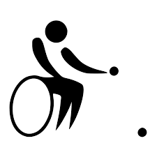 Illustration på en person i rullstol som spelar boccia.