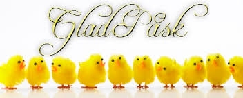 Ett gäng gula kycklingar med texten glad påsk.